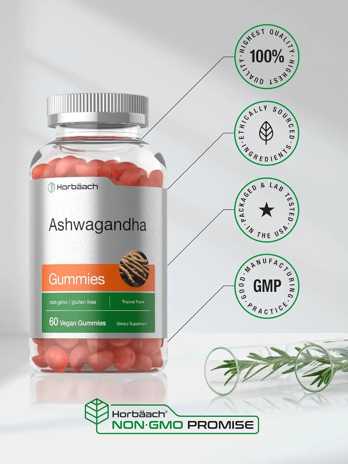 Ashwagandha Gummies | 60 Count | Tropical Flavor | Vegan Formula | by