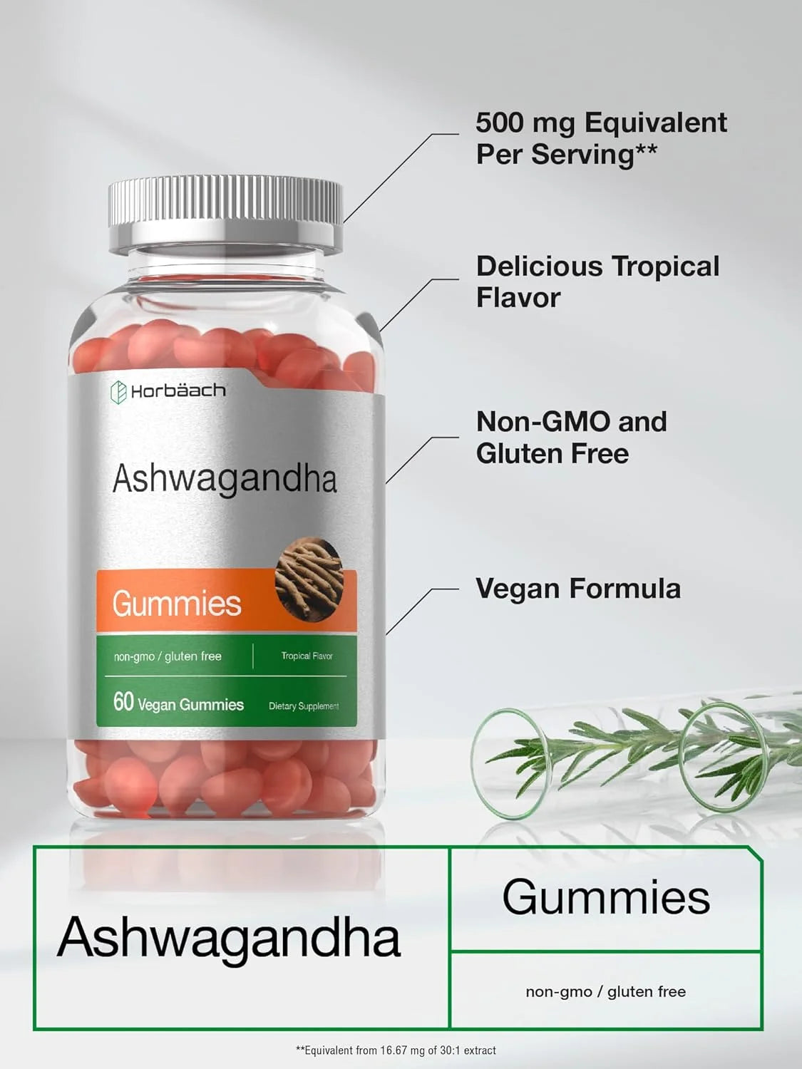 Ashwagandha Gummies | 60 Count | Tropical Flavor | Vegan Formula | by