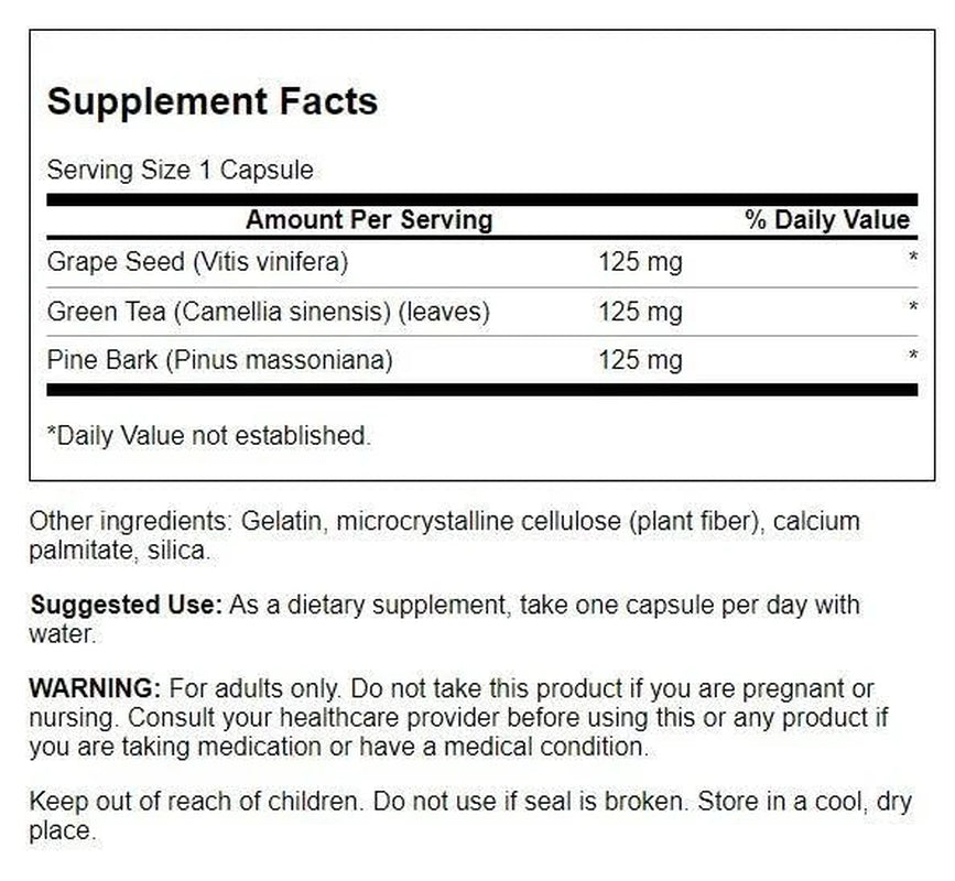 Swanson Grape Seed Green Tea & Pine Bark Complex Heart Cardiovascular Immune Support Health Antioxidant Healthy Blood Pressure Support Polyphenols OPCS Herbal Supplement 60 Capsules (Caps)