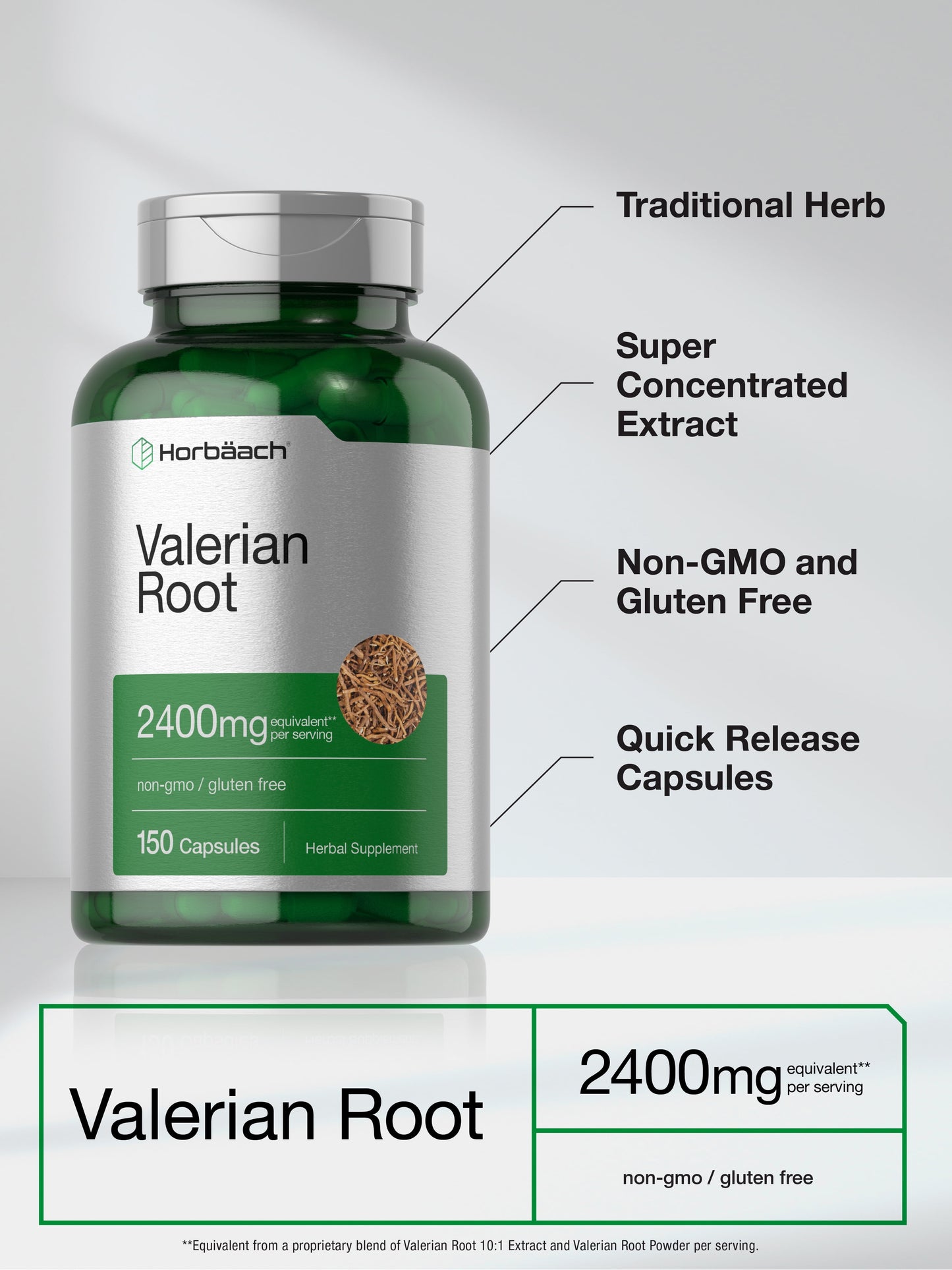 Valerian Root Capsules 2400Mg | 150 Count | Root Extract Supplement | Non-Gmo, Gluten Free | by