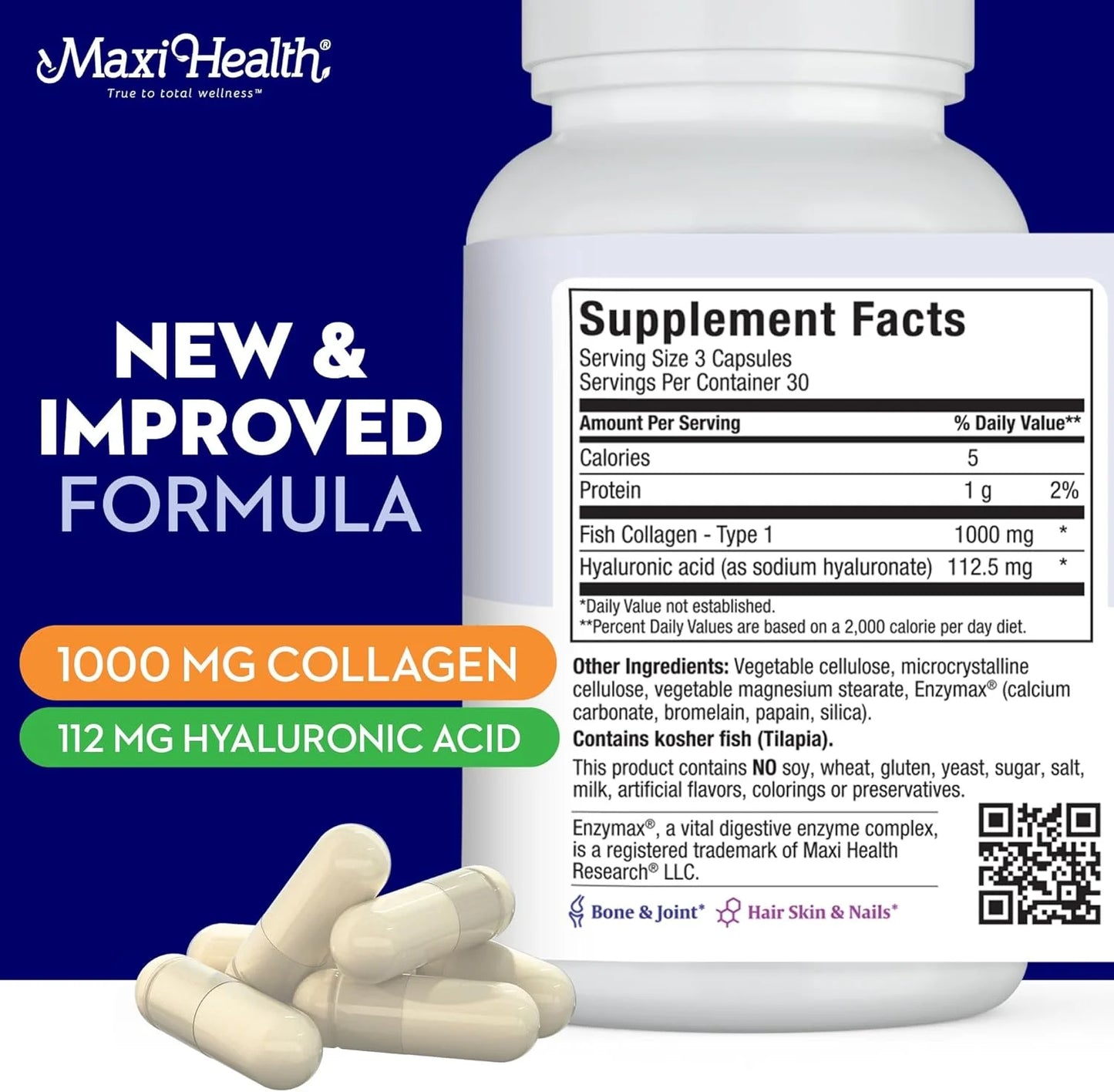 Marine Collagen with Hyaluronic Acid – Joint, Bone & Skin Support – 90 Capsules