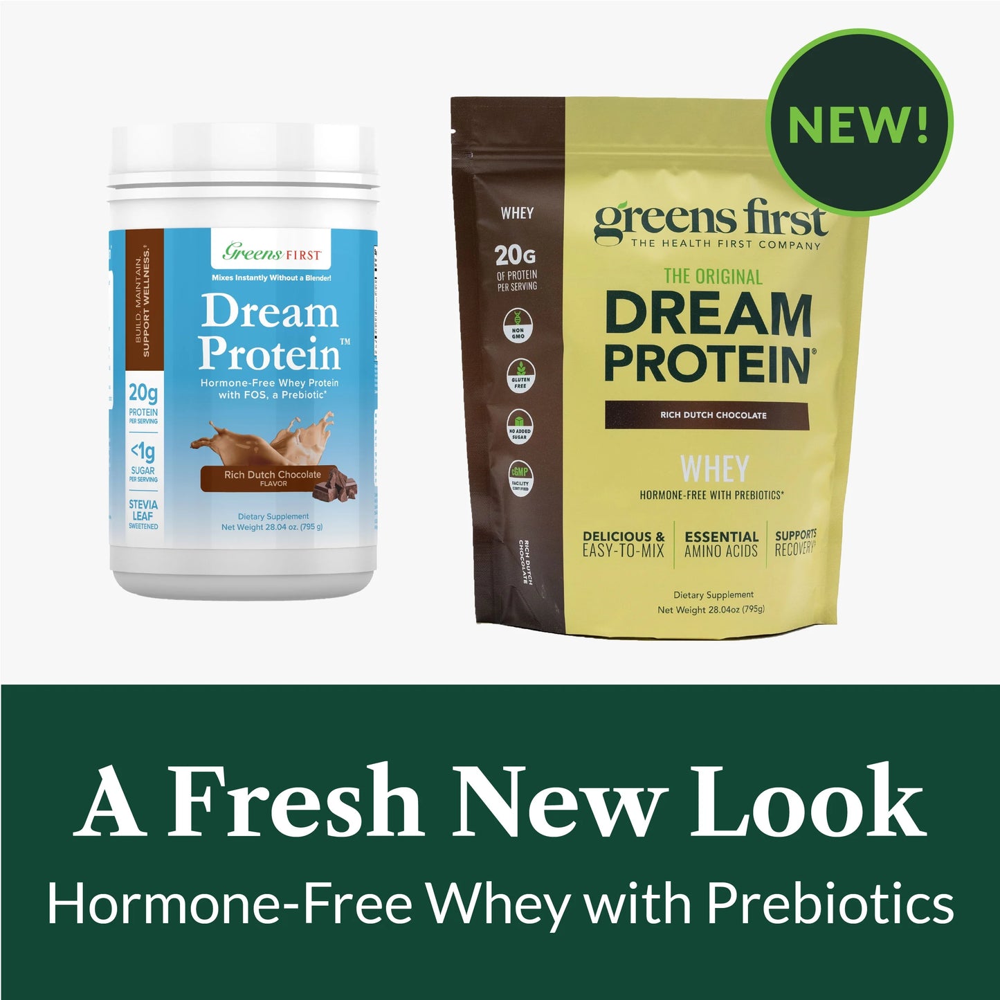 Dream Protein Powder Whey - 20G Protein per Serving - Hormone-Free with Prebiotics - Non-Gmo - No Artificial Sweeteners/Msg/Aspartame (Rich Dutch Chocolate, 28.04 Oz)