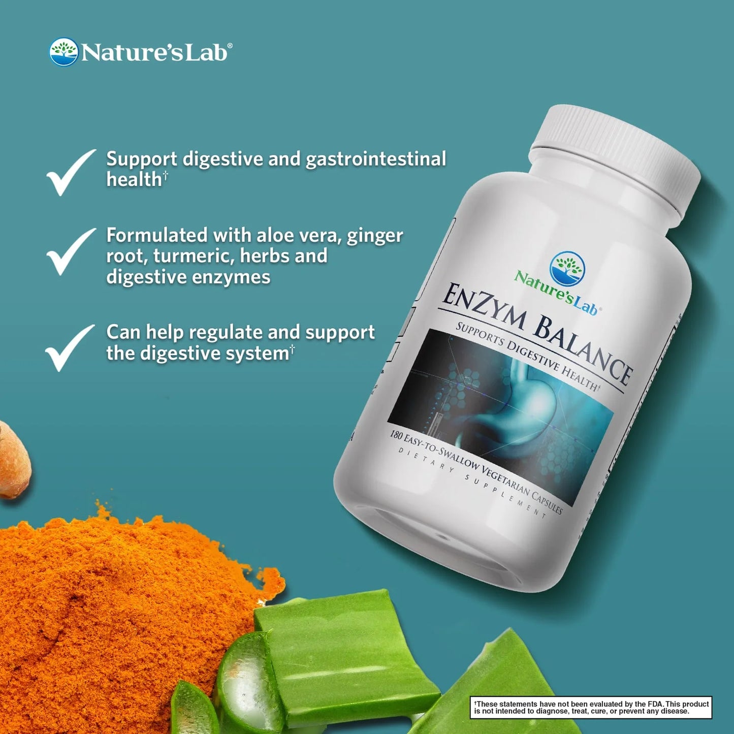 Enzym Balance - 180 Capsules (6 Month Supply) - 16 Digestive Enzymes with Aloe, Turmeric, Ginger, Oregano - Ease Gas, Bloating & Constipation*