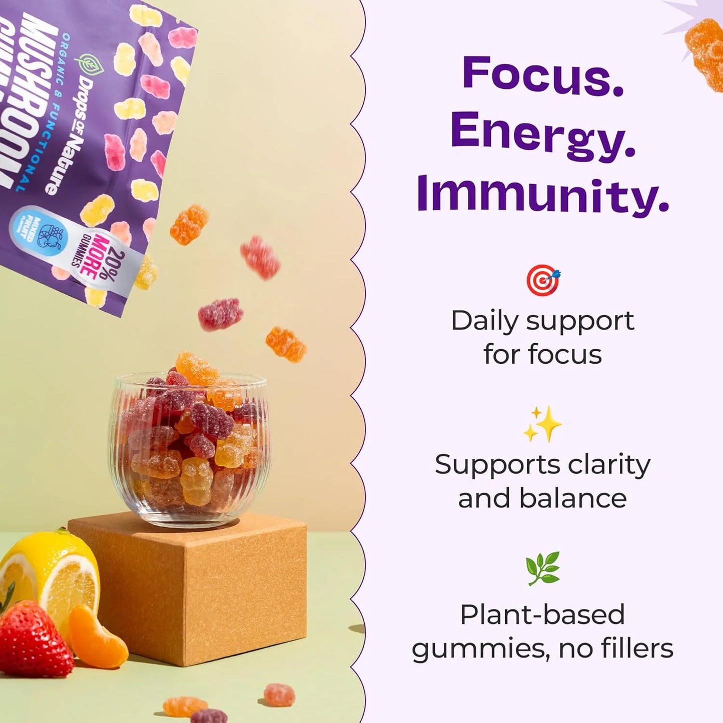 Serenity Bites Mushroom Gummies with Lavender Extract and Chamomile for Relaxation, 60 Count
