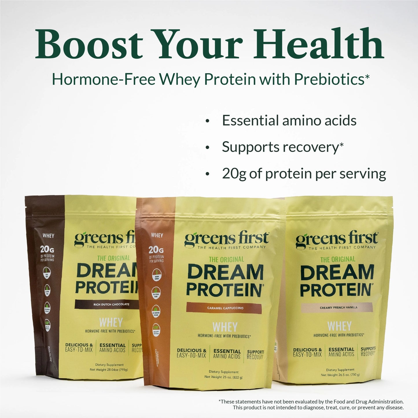 Dream Protein Powder Whey - 20G Protein per Serving - Hormone-Free with Prebiotics - Non-Gmo - No Artificial Sweeteners/Msg/Aspartame (Rich Dutch Chocolate, 28.04 Oz)