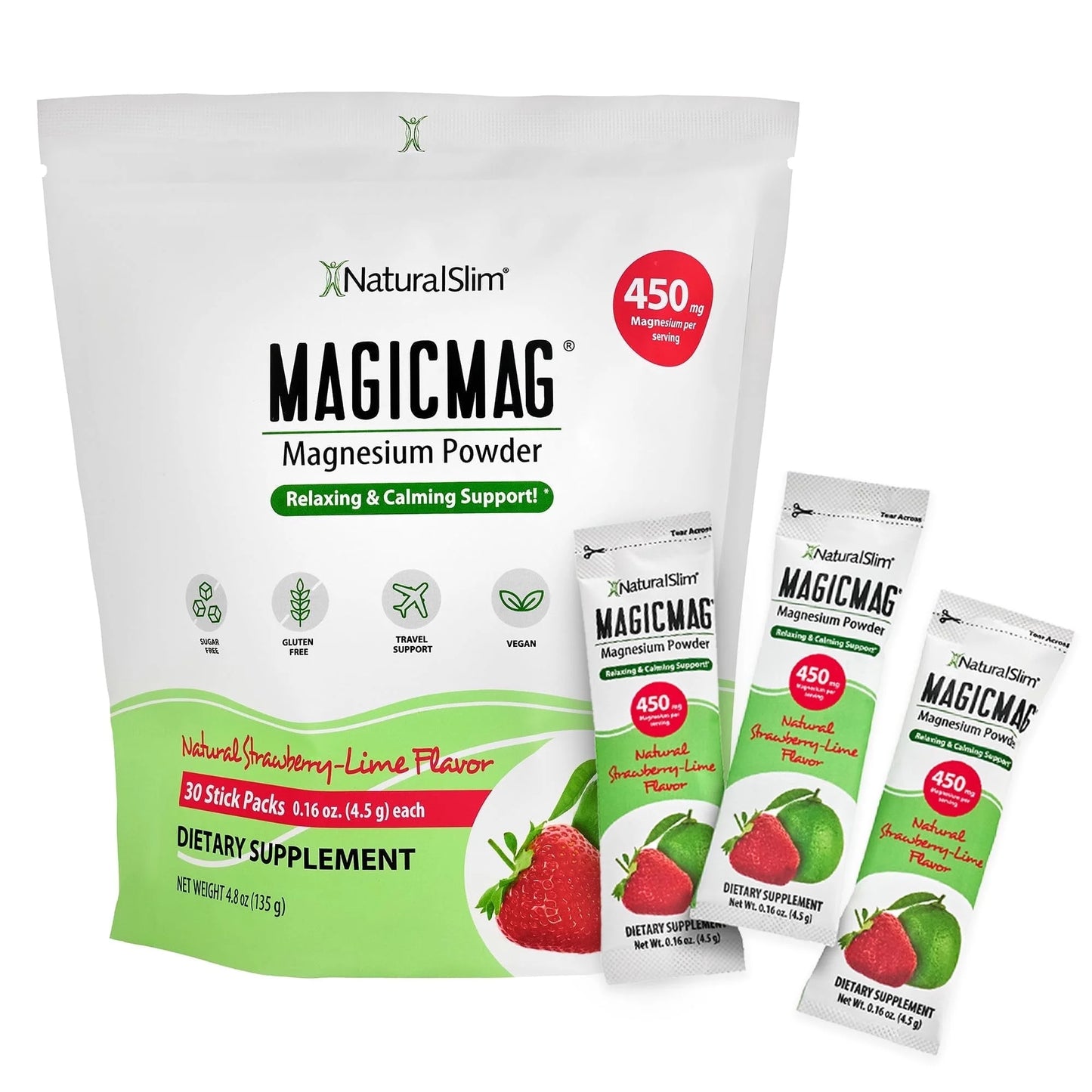 Magicmag Magnesium Citrate Powder Stick for Stress, Sleep & Mood Support, 30 Packets