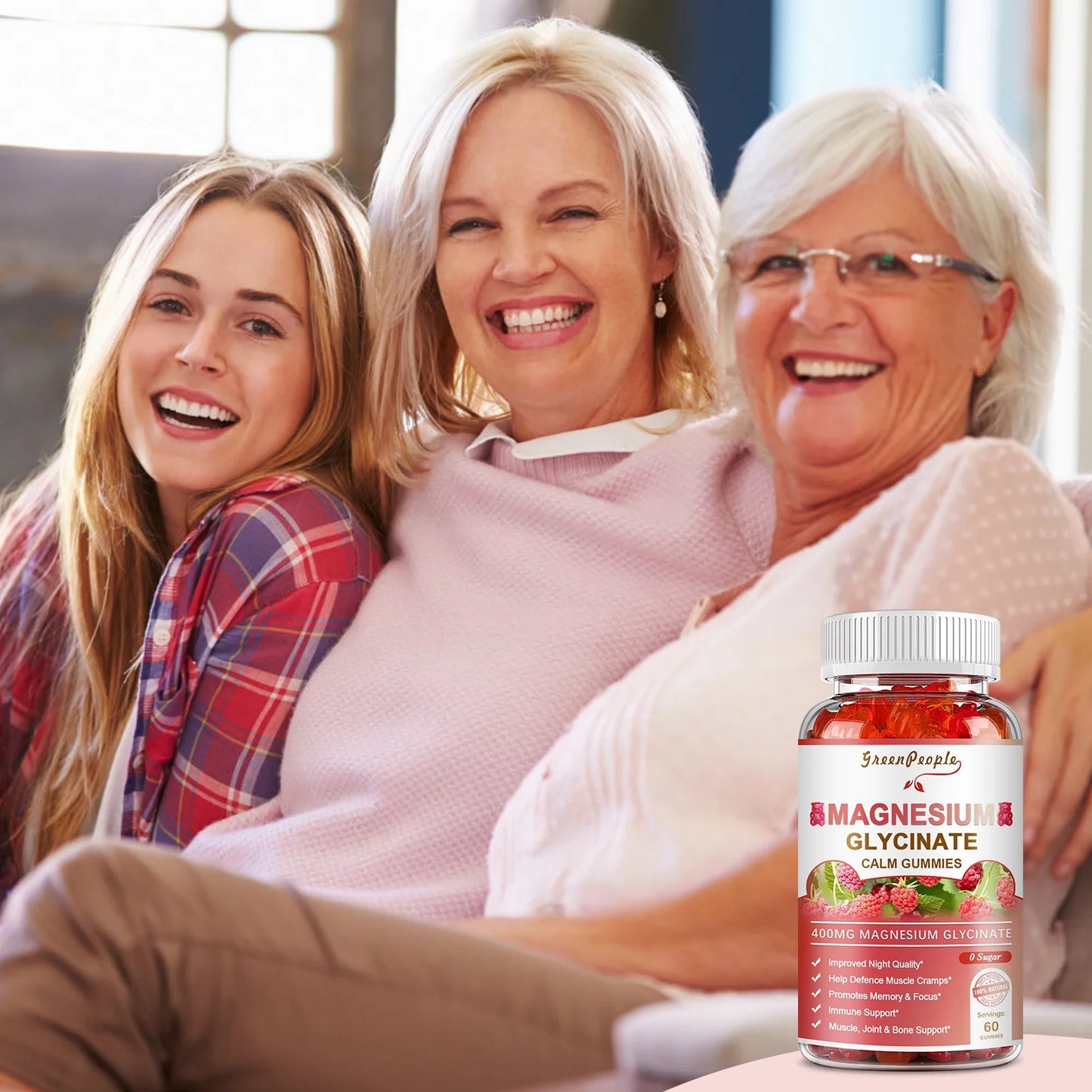 Magnesium Glycinate Gummies 600Mg - Sugar Free Magnesium Potassium Supplement - for Calm Support & Sleep for Adults- 60 Raspberry Gummies
