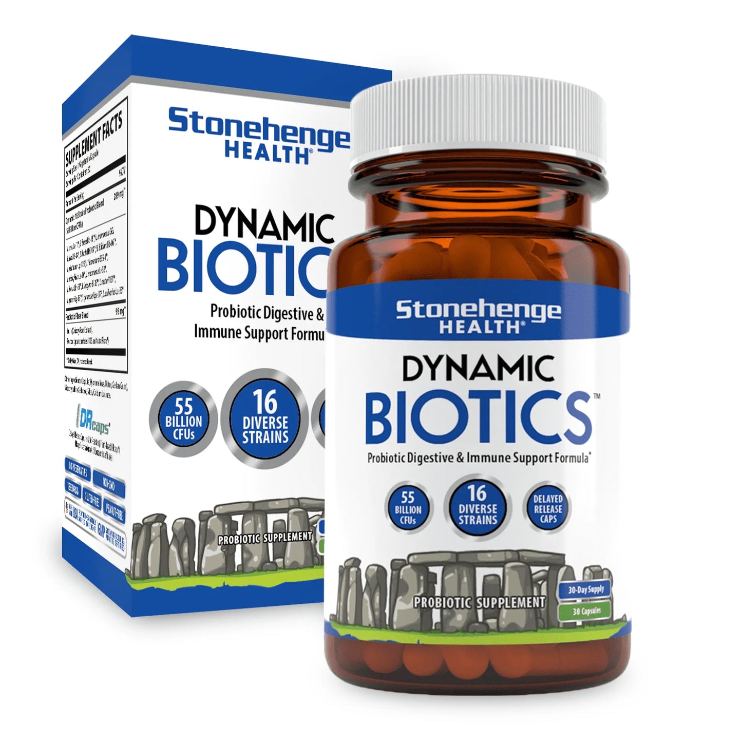 Dynamic Biotics Probiotics 55 Billion CFU, 16 Strains, Prebiotic, Synbiotic, Lactobacillus Acidophilus, Delayed Release, Shelf Stable, Supplement Capsule (1 Pack)