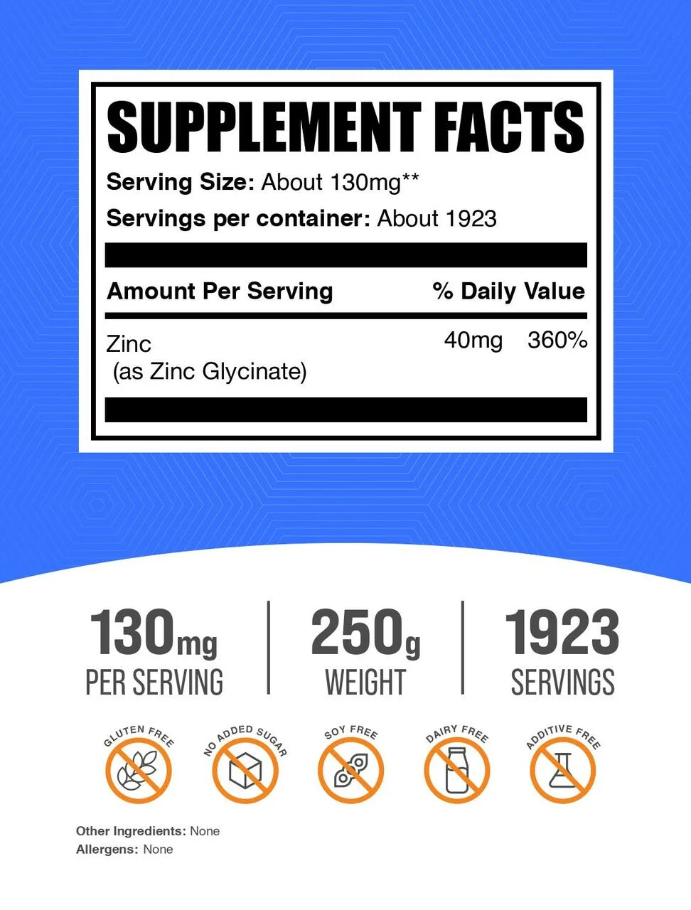 Bulksupplements Zinc Glycinate Powder - Gluten Free, 130Mg per Serving - 500 Grams (1.1 Lbs) - 3846 Servings