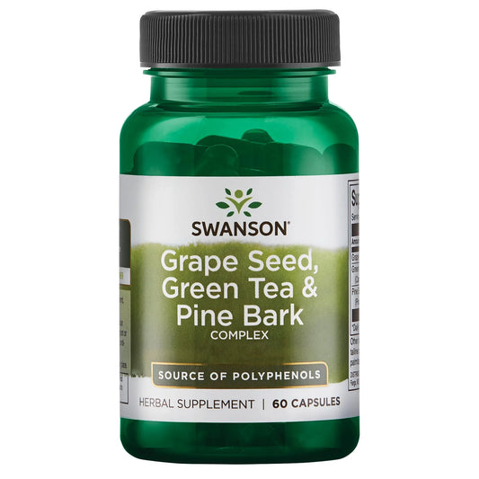 Swanson Grape Seed Green Tea & Pine Bark Complex Heart Cardiovascular Immune Support Health Antioxidant Healthy Blood Pressure Support Polyphenols OPCS Herbal Supplement 60 Capsules (Caps)