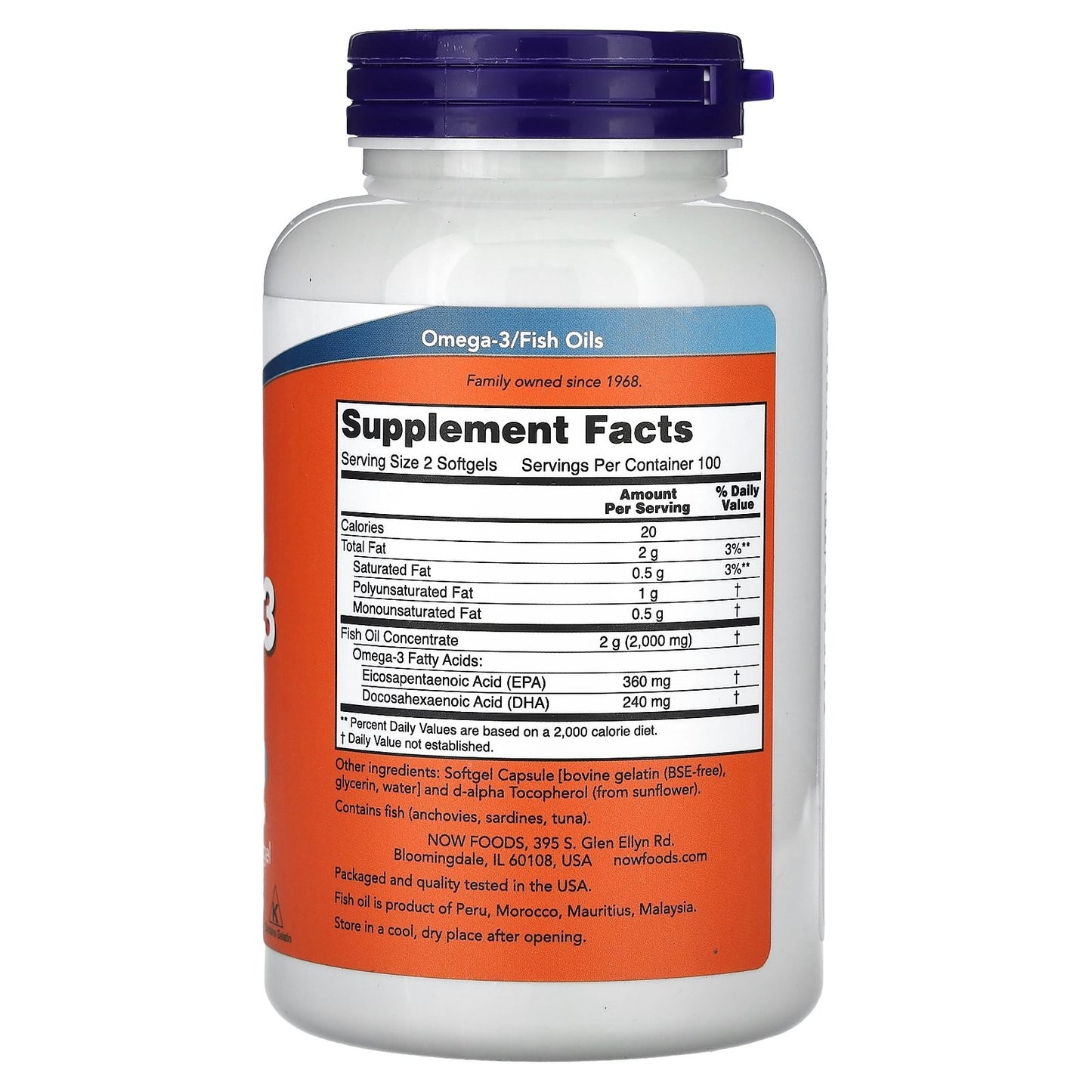 Now Foods Omega-3 180 EPA 120 DHA 200 Softgels GMP Quality Assured, Kosher