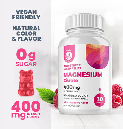 Magnesium Citrate Gummies, Sugar-Free Kids Stress Relief Gummies, Calm Magnesium Gummies Dietary Supplements Chews for Kids & Adults - 30 Count