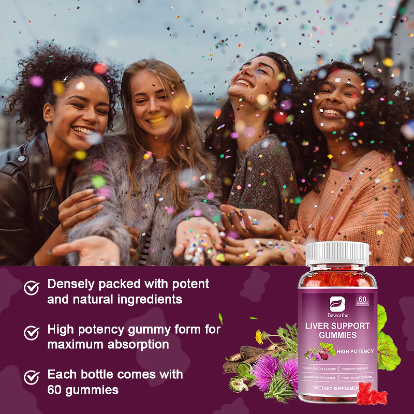 Liver Support Gummies, with Milk Thistle Extract Support Liver Cleanse Detox & Repair, Liver Health, 60 Gummies