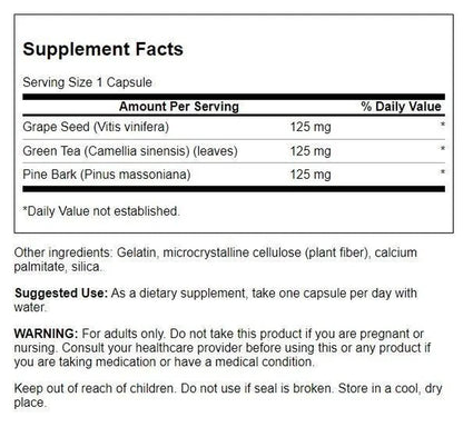 Swanson Grape Seed Green Tea & Pine Bark Complex Heart Cardiovascular Immune Support Health Antioxidant Healthy Blood Pressure Support Polyphenols OPCS Herbal Supplement 60 Capsules (Caps)