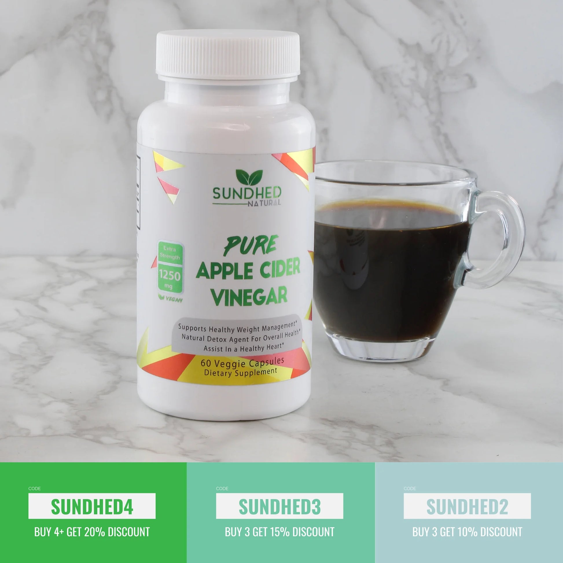 Pure Apple Cider Vinegar - 1250Mg Natural Detox Cleanse, Appetite Suppressant & Bloating Relief, Supports Blood Sugar & Immune System, Assists Weight Loss and Digestion, Fat Burner
