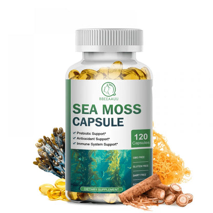 Irish Sea Moss Capsules - 2000 Mg - Made with Bladderwrack & Burdock Root - Seamoss Supplement for Thyroid, Energy, Immune Support, 120 CT