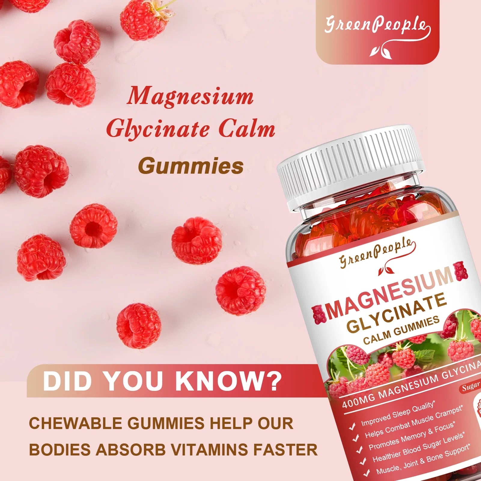 Magnesium Glycinate Gummies 600Mg - Sugar Free Magnesium Potassium Supplement - for Calm Support & Sleep for Adults- 60 Raspberry Gummies