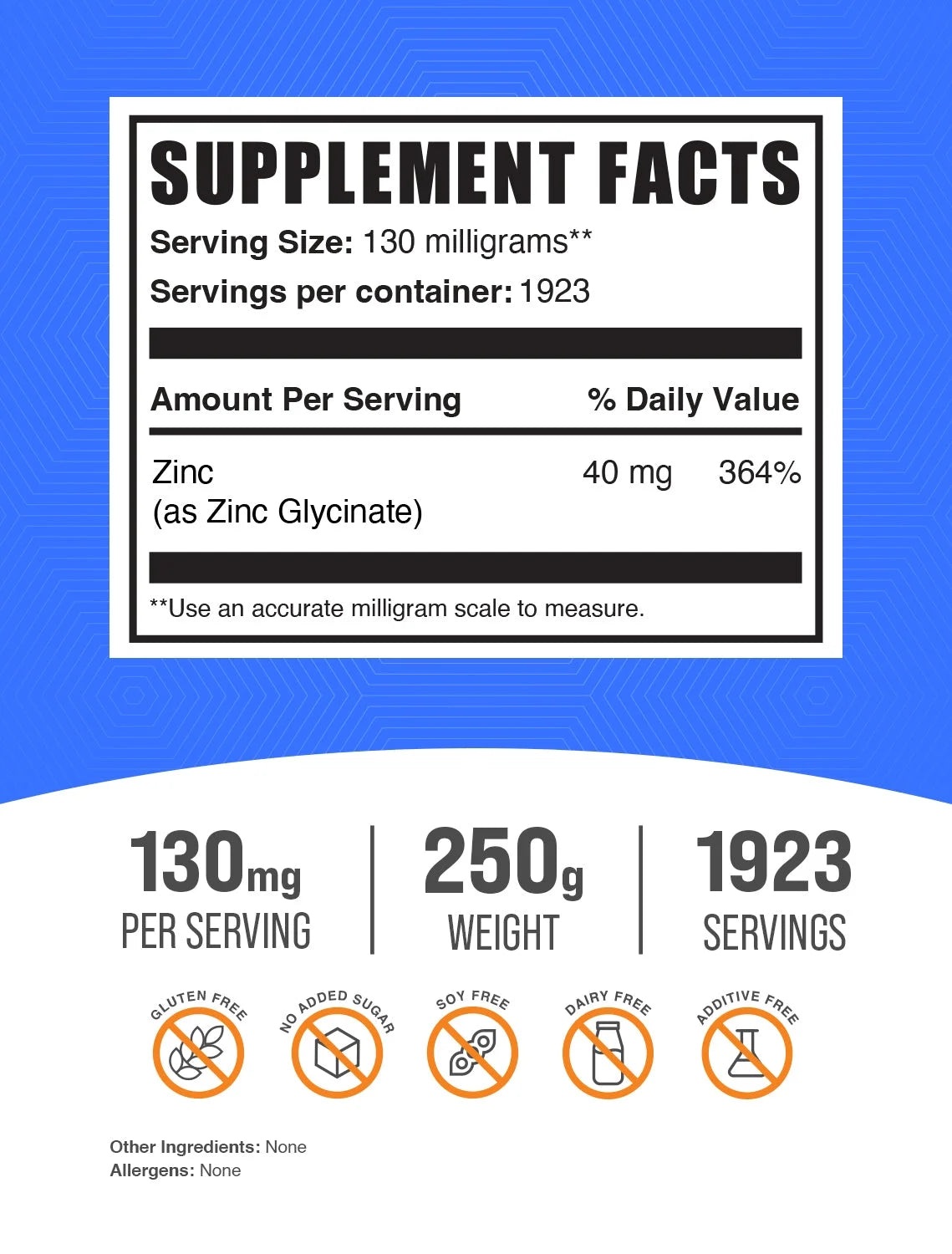Bulksupplements Zinc Glycinate Powder - Gluten Free, 130Mg per Serving - 500 Grams (1.1 Lbs) - 3846 Servings