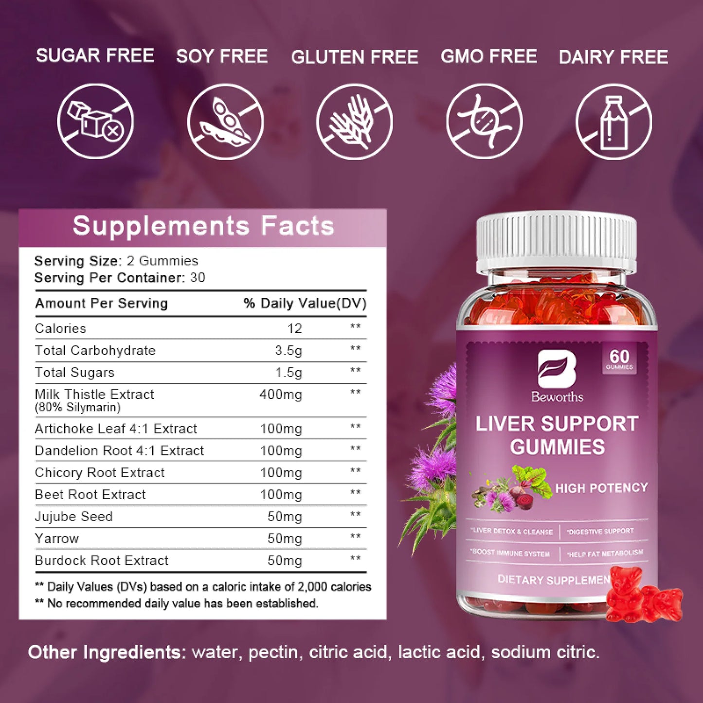 Liver Support Gummies, with Milk Thistle Extract Support Liver Cleanse Detox & Repair, Liver Health, 60 Gummies