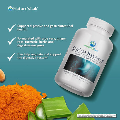 Enzym Balance - 180 Capsules (6 Month Supply) - 16 Digestive Enzymes with Aloe, Turmeric, Ginger, Oregano - Ease Gas, Bloating & Constipation*