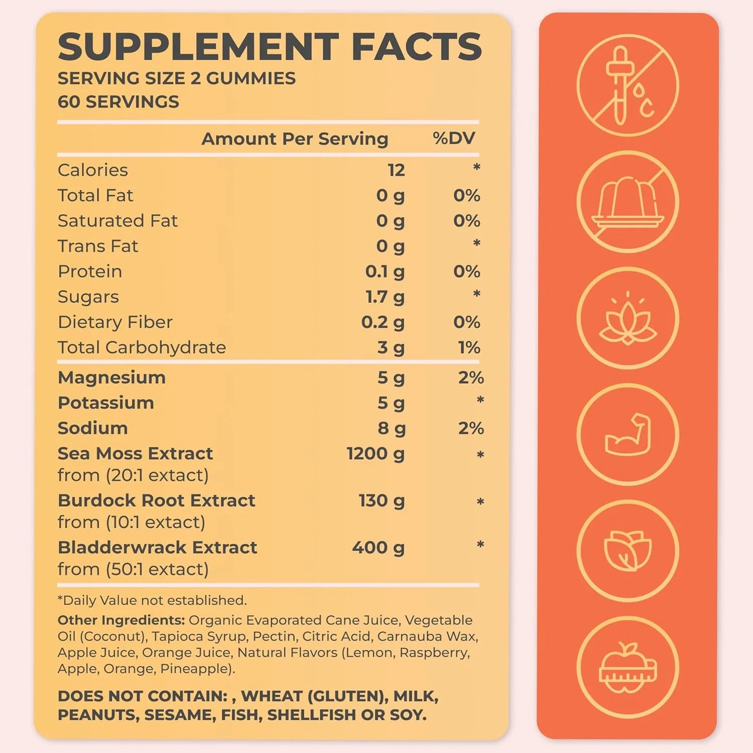Gummies Supplement - Irish Sea Moss, Burdock Root, Thyroid & Immune Support, 60Ct