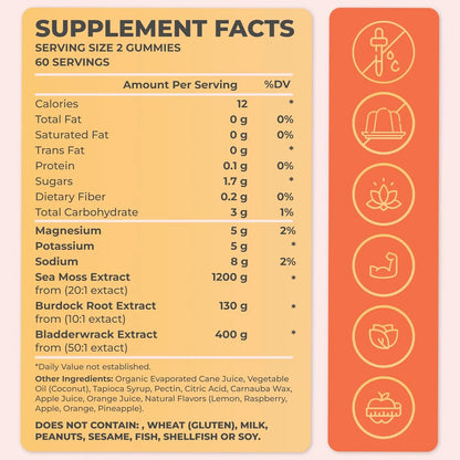 Gummies Supplement - Irish Sea Moss, Burdock Root, Thyroid & Immune Support, 60Ct