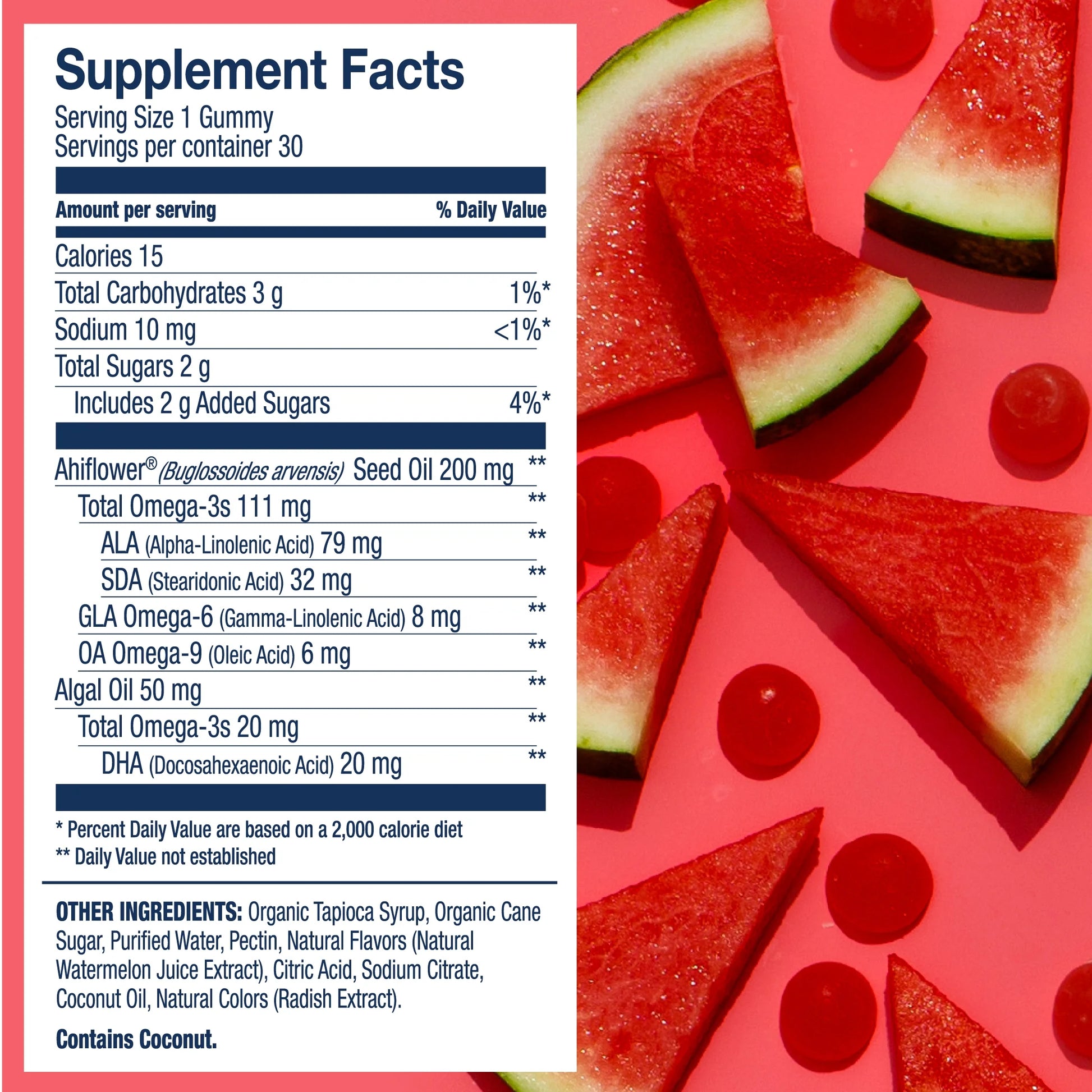 Wiley'S Finest Kids Vegan Omega-3 Gummies - Natural Sugar - Vegetarian DHA, ALA & SDA - Gluten Free - Watermelon Flavor, 30 Gummies