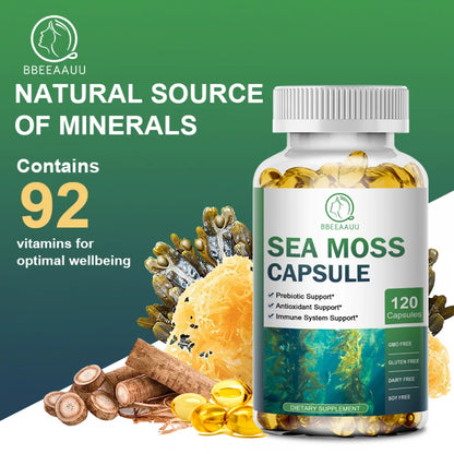 Irish Sea Moss Capsules - 2000 Mg - Made with Bladderwrack & Burdock Root - Seamoss Supplement for Thyroid, Energy, Immune Support, 120 CT