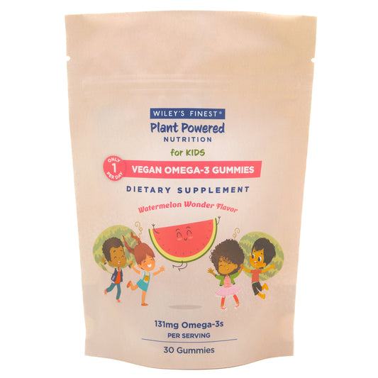 Wiley'S Finest Kids Vegan Omega-3 Gummies - Natural Sugar - Vegetarian DHA, ALA & SDA - Gluten Free - Watermelon Flavor, 30 Gummies