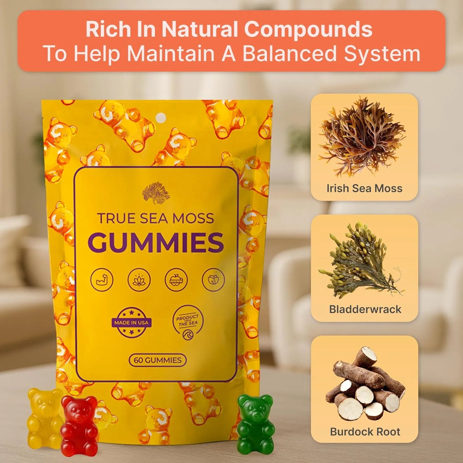 Gummies Supplement - Irish Sea Moss, Burdock Root, Thyroid & Immune Support, 60Ct