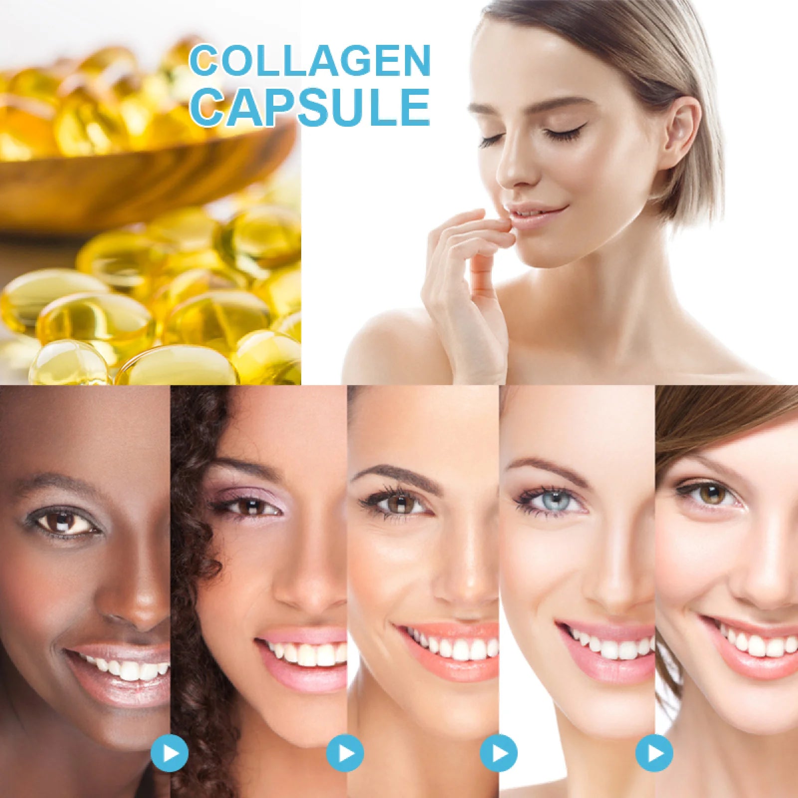 Multi Collagen Gummies | 5 Types of Food Source Collagen Supplements - Promotes Healthy Hair, Skin, Nail | 60 Gummies