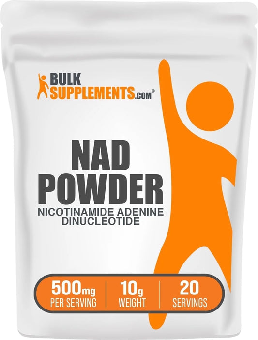 Bulksupplements Nicotinamide Adenine Dinucleotide (NAD) Powder - 500Mg per Serving - 10 Grams (0.4 Oz) - 20 Servings